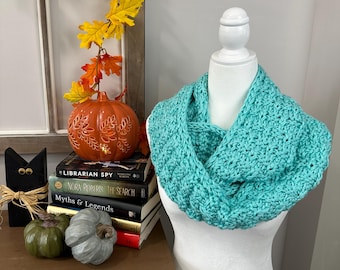 Handmade Crochet Sea Foam Cowl: Aqua Knit Infinity Scarf