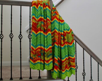 Crochet Chevron Afghan: Colorful Fiesta Ripple Throw Blanket