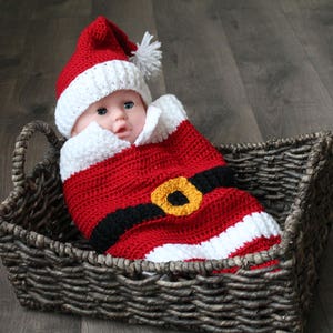 Crochet Baby Santa Cocoon and Hat: Christmas Photo Prop