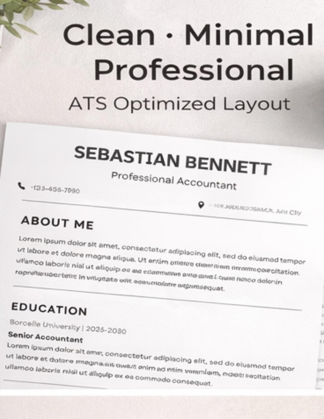 Minimal Resume Template – Simple Clean CV | ATS Friendly Resume for Job ...