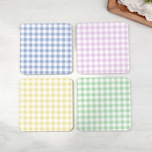 Pastel Gingham Pattern Drink Coaster Designs | Cottage core sublimation PNG