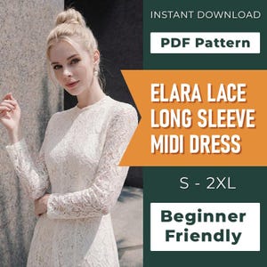 Elara Lace Midi Kleid Schnittmuster | Elegantes Langarmshirt (PDF-Schnittmuster)