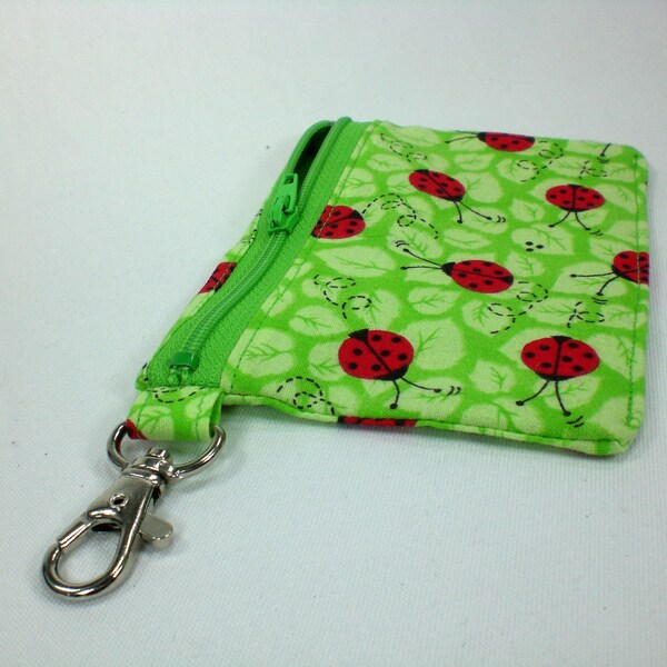 Ladybugs 5in wallet card holder coin purse with keychain clip CLEARANCE