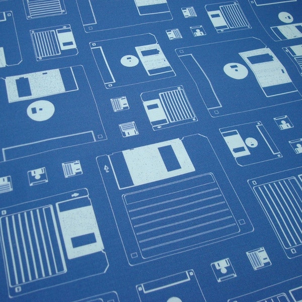 Floppy disk fabric quarter - computer geek quilting cotton blue