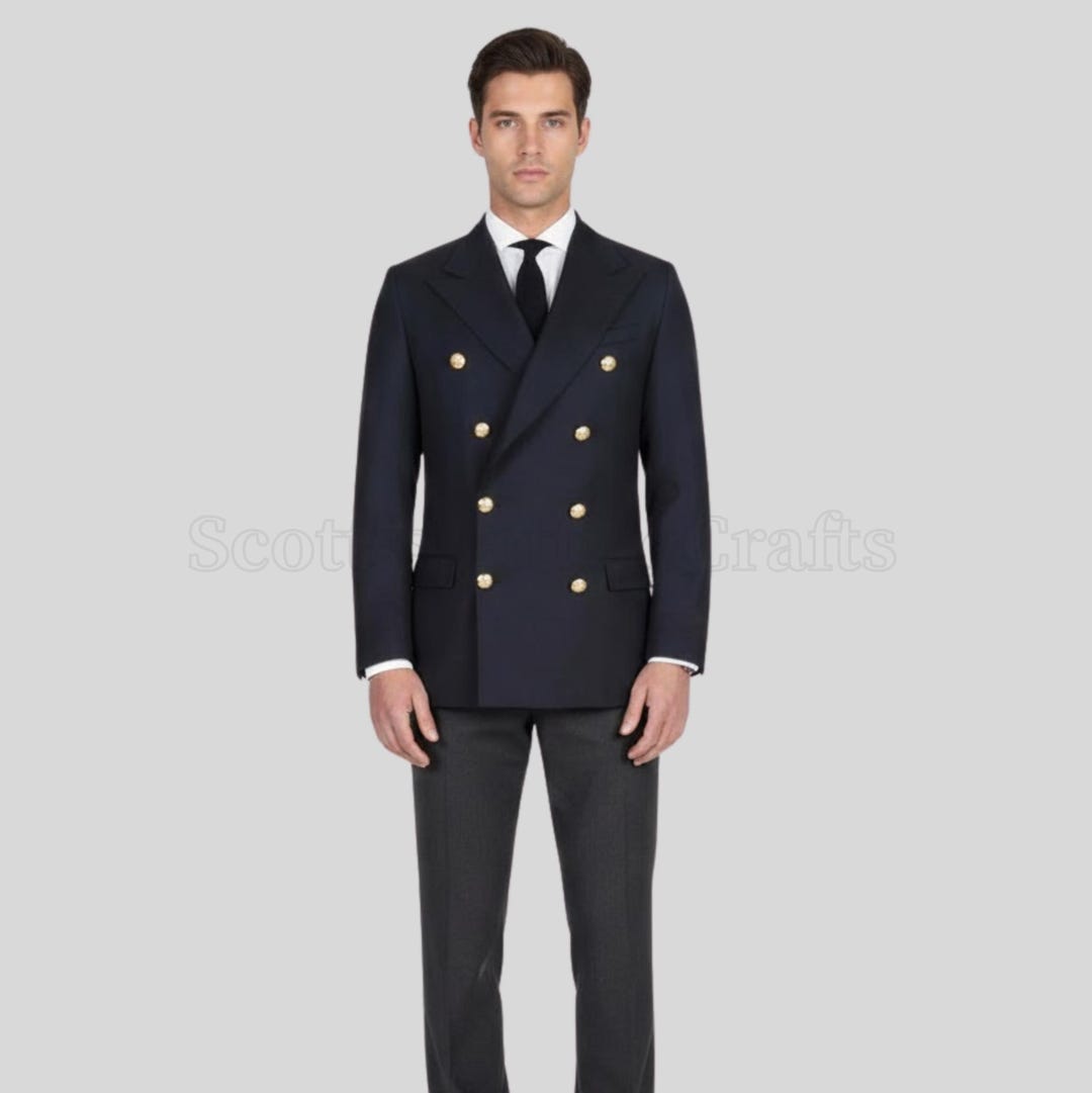 Men’s Navy Double Breasted Blazer With Gold Buttons – Classic Peak ...