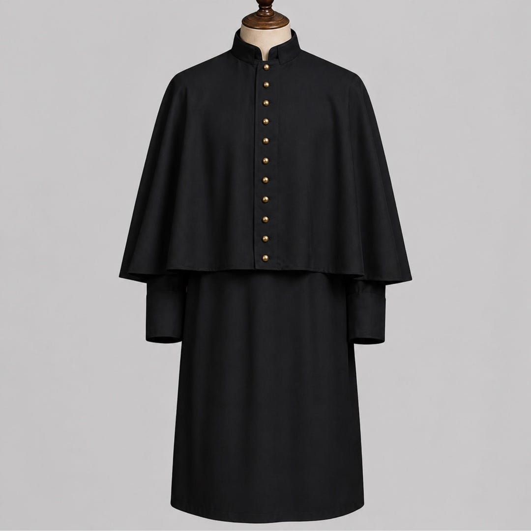 Black Clergy Cassock With Cape – Traditional Priest Robe – Church ...