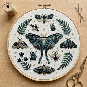 Midnight Garden Insect Embroidery Kit - Enchanting DIY Nature Craft