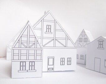 paper houses download templates ready to print christmas etsy paper house pattern