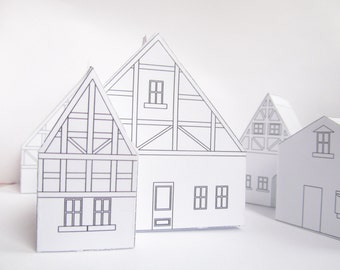 DIY paper house, ready design template to print, cute christmas decoration!, create your own village