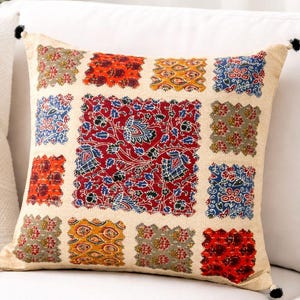 Funda de cojín Boho Patchwork de 16 x 16 pulgadas, hecha a mano, con estampado de bloques