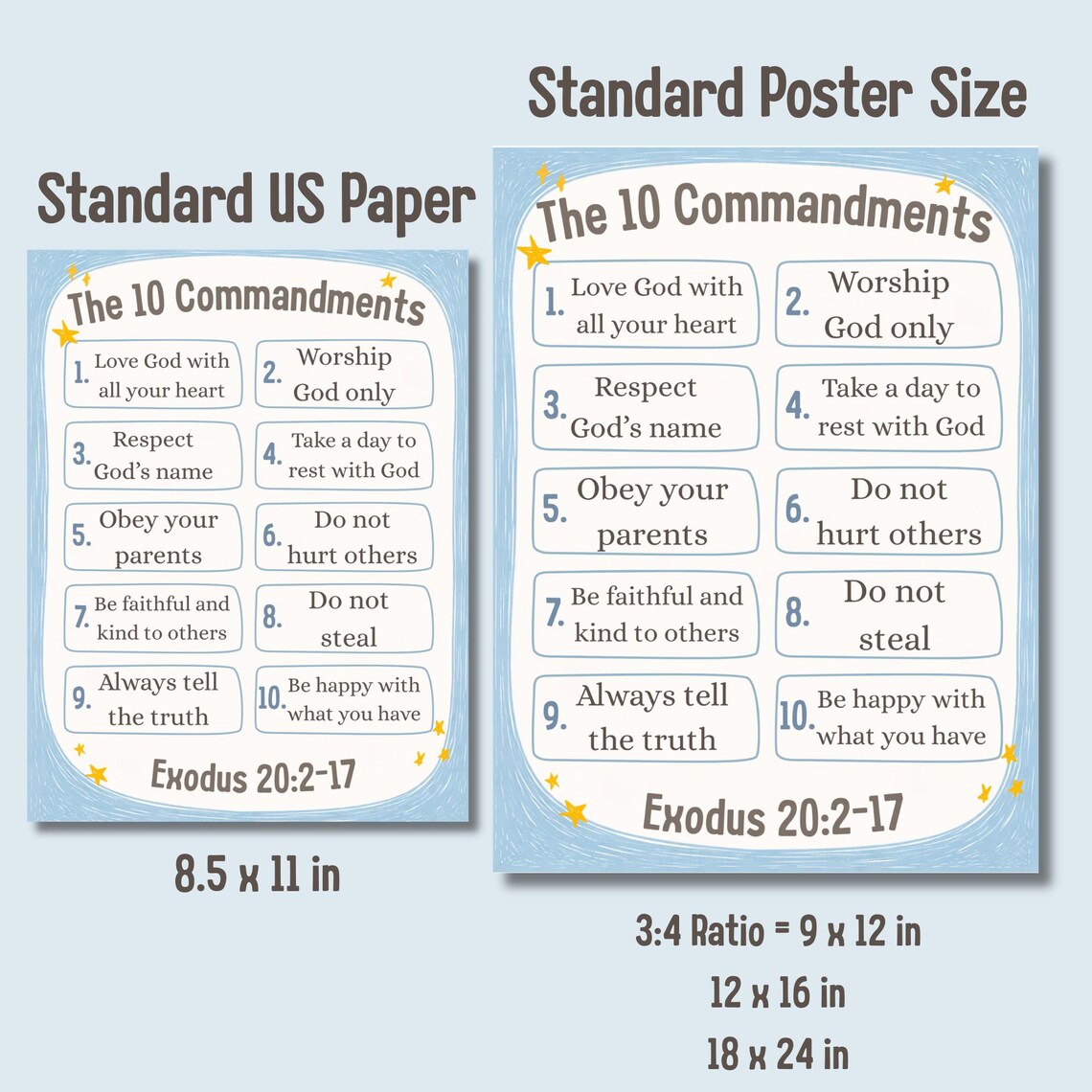 10 Commandments Poster Printable for Kids | Christian Wall Art Nursery ...