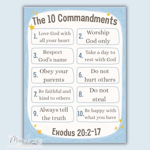 10 Commandments Poster Printable for Kids | Christian Wall Art Nursery Classroom Decor | Bible Verse Exodus 20