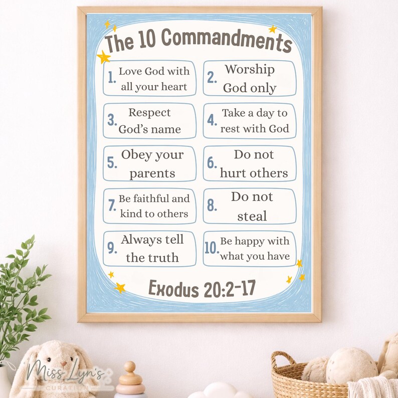 10 Commandments Poster Printable for Kids | Christian Wall Art Nursery ...