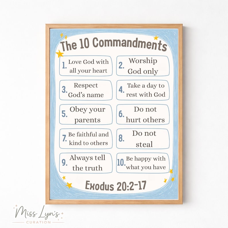 Updated Ten Commandments 10 Commandments Poster Printable for Kids | Christian Wall Art Nursery ...