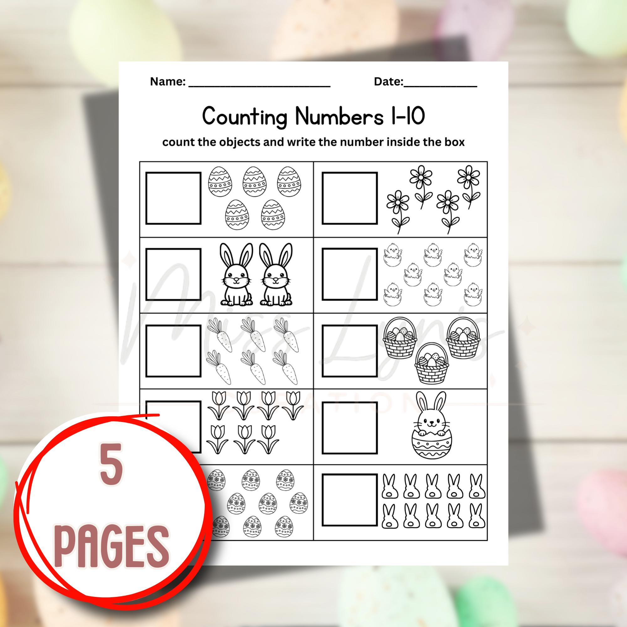 Easter Math Activity Template Easter Math Worksheets for Preschool & Kindergarten | Easter Counting ...