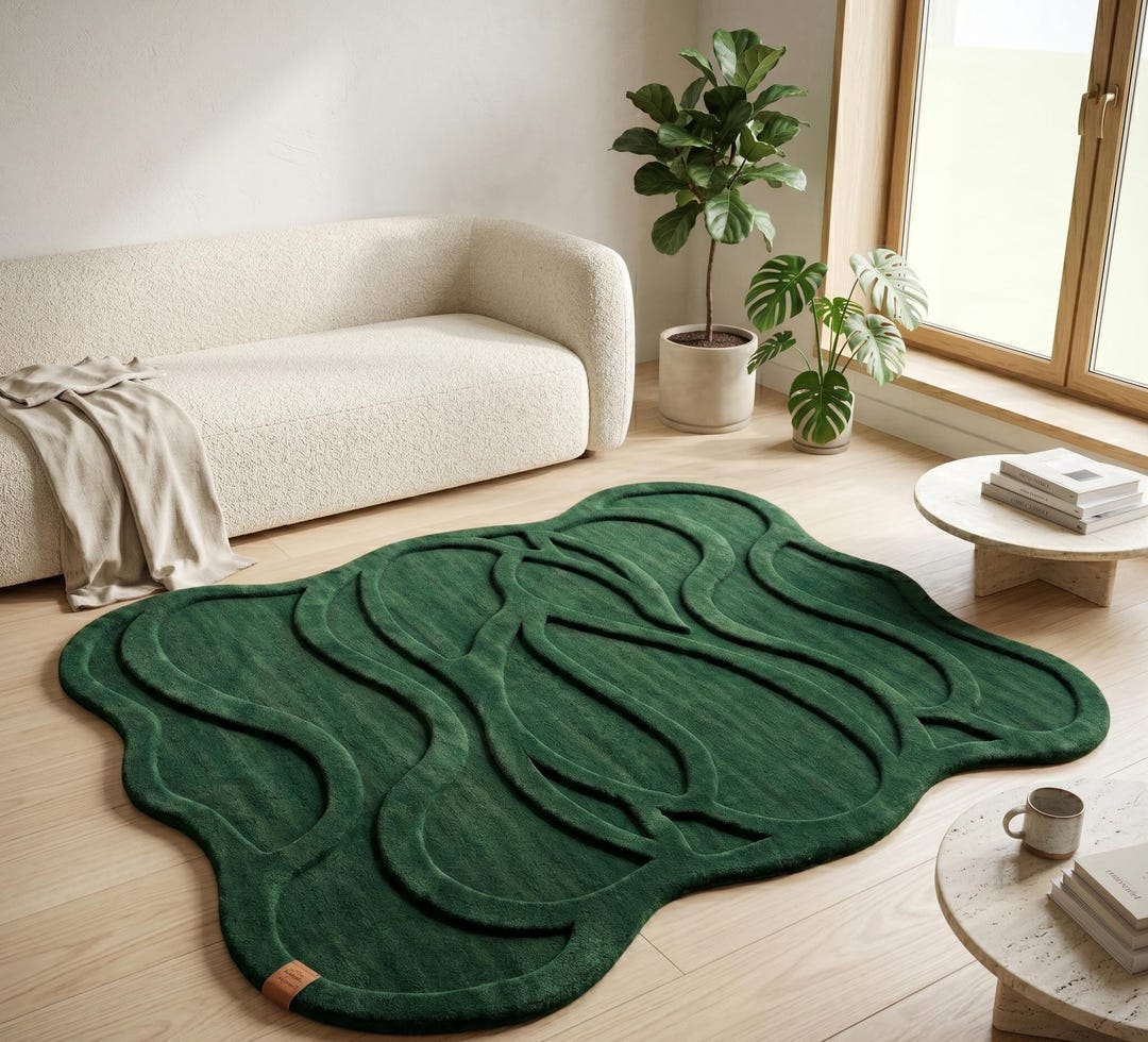 Handcrafted Hand Tufted Rug | Cool Forest Green Area Rug | Custom Wool ...