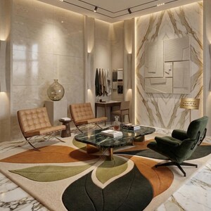 Unique Tapis moderne centerpiece showcasing deep contrast shadows mirroring the structural depth of fine Moroccan rug patterns.