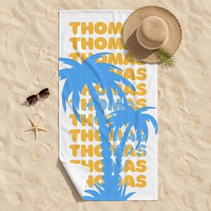 Toalla de playa con palmera y nombre personalizado, toalla tropical para piscina personalizada, regalo ideal para viajes de verano a la costa para niñas, adolescentes, adultos y niños, imprescindible para las vacaciones en la playa.
