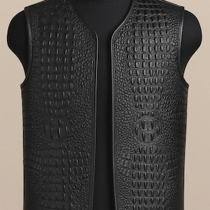 Vest met echt krokodillenleerlook: handgemaakt biker-westerngilet