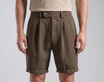 Maßgeschneiderte Chino-Shorts für Herren – Baumwoll-Leinen-Mischung, Sommer Freizeitkleidung mit mittlerer Taille