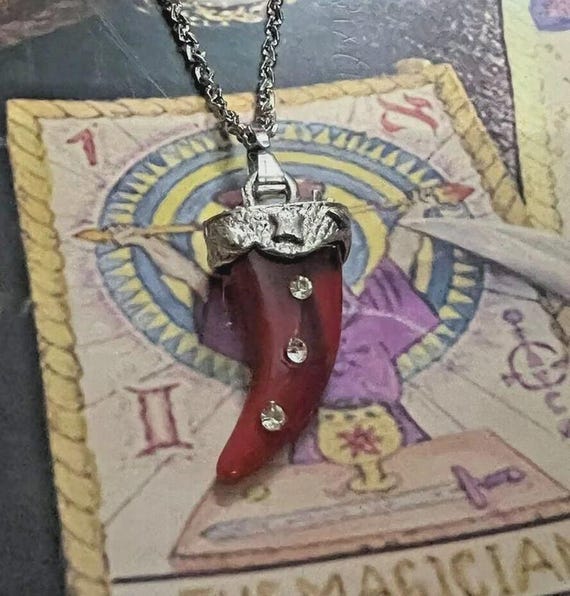 Wealth Attraction Charm Necklace: Red Horn Amulet, Magick Talisman