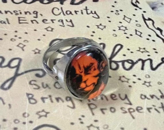Baphomet Ring: Infernal Vortex, Red Stone, Occult Sidha Cast