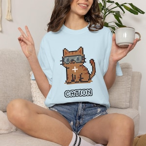 Cat-ion Science Pixel Design T-shirt | Science Humor