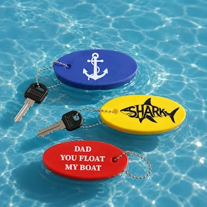 Chaveiro flutuante leve e personalizado, com nome e logotipo à sua escolha, presente para pais/homens, chaveiro à prova d'água com tema de barco à vela/lago, Dia dos Pais.