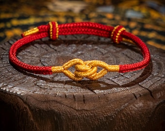Bracciale rosso buddista tibetano intrecciato a mano con nodo della ricchezza, regalo yoga per uomo e donna, braccialetto orizzontale con nodo Vajra, amuleto della prosperità