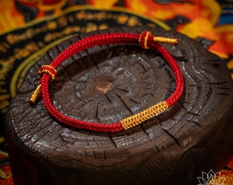 Lucky Red Cord Hand-woven Adjustable Protection Bracelet Jade Cong Knot Tibetan Buddhist Inspired Gift Year of the Horse Handmade Red cord