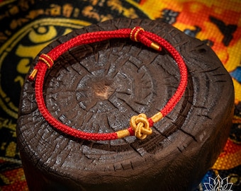 Braccialetto buddista tibetano con nodo rosso portafortuna fatto a mano per l'anno del cavallo, talismano portafortuna in oro, meditazione yoga, regalo di compleanno per uomini e donne