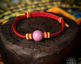 Braccialetto con corda rossa, cuore di loto, perlina di cenere, protezione spirituale, gioiello fatto a mano per la meditazione, regalo per la pace interiore, regalo per la purezza e la saggezza.