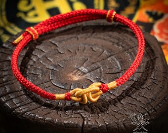 Braccialetto buddista WuKong con cordino rosso regolabile intrecciato a mano, nodo fortunato buddista, braccialetto tibetano fatto a mano, accessorio spirituale buddista e di benedizione