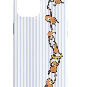 Sött apa iPhone-skal blått randigt tecknat djur roligt telefonskal