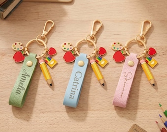 Regalo di ringraziamento per gli insegnanti, portachiavi personalizzato per insegnanti, portachiavi in pelle con nome personalizzato, regalo per il ritorno a scuola, regalo di fine anno per gli insegnanti