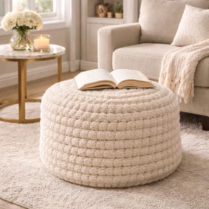 Haakpatroon poef met ronde en ronde slipsteek pdf | Getextureerd vloerkussen DIY | Poef modern interieur | Direct downloaden