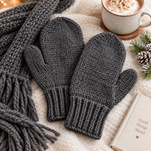 Mitten Knitting Pattern PDF, Stocking Stitch Mittens, Rib Cuff Knit Mittens, Sizes S M