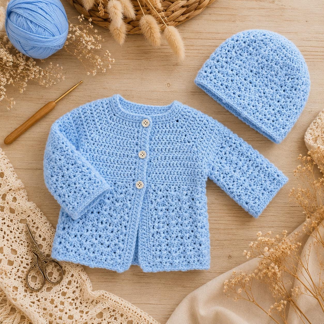 38 Matching Crochet Pattern Sets for Your Next Project 7 Baby Cardigan & Hat