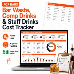 Bar Waste, Comp Drinks, Staff Drinks Cost Tracker (Excel + Google Sheets)