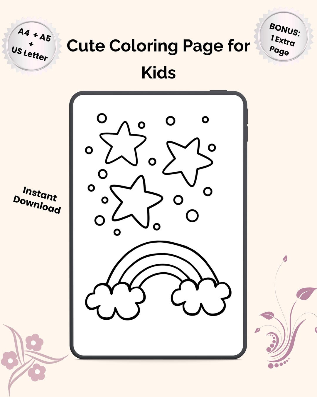 Rainbow Coloring Page for Kids • Printable PDF • Instant Download - Etsy