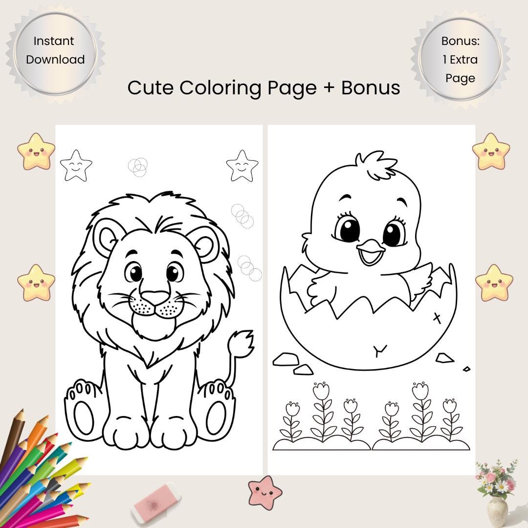 Lion Coloring Page for Kids Printable Animal Coloring Sheet Bonus Pages ...