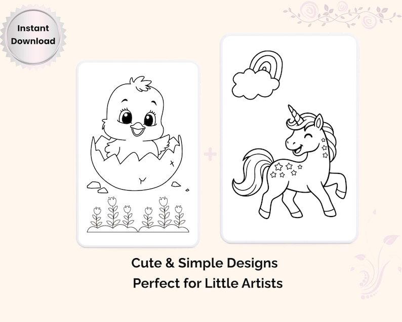 Unicorn Coloring Page for Kids • Easy Printable, Bonus Page (digital ...
