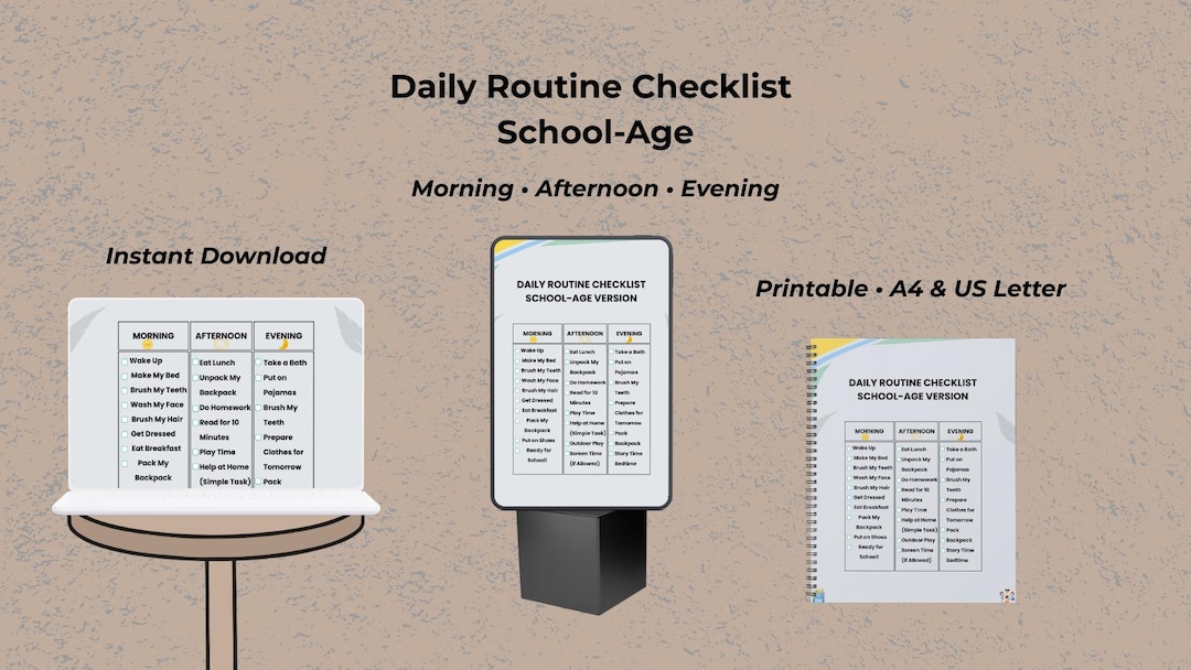 Daily Routine Chart for School Age Kids Visual Schedule Morning ...
