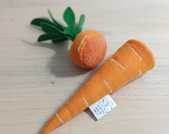 Handmade Felt Carrot with Removable Top - Pretend Play Food, Montessori Inspired, UKCA/CE Tested
