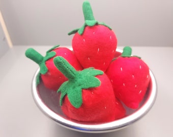 Punnet of 6 Handmade Felt Strawberry Toys with UKCA and CE Marks - Felt Fruit for Toddler Creative Play