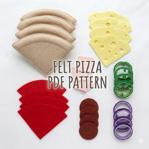 Patrón de costura de pizza de fieltro: Comida de juguete DIY (Patrón PDF)