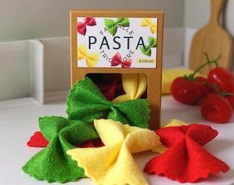 Handmade Felt Farfalle Pasta Toy Set: Tricolore Pretend Play Food