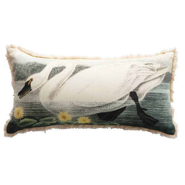 Cotton Canvas Swan Pillow ~ Vintage Home Decor Decorative Throw Pillows Long Lumbar Cushion