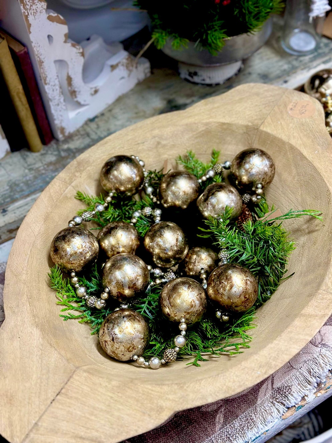 Aged Silver BEAD GARLAND Christmas Holiday Home Decor Distressed