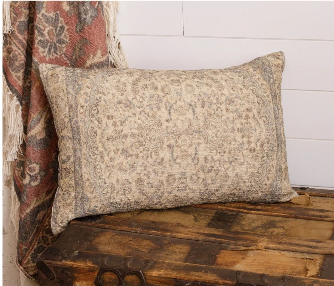 Boho Cottage Modern Farmhouse Style Pillows Dusty Blue Cream Floral